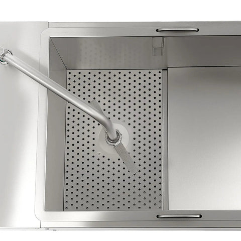 Top Notch 55 Gallon Oil Filter Machine 14.5 Gal Capacity With Pump And Hose, stainless steel perforated tank interior.