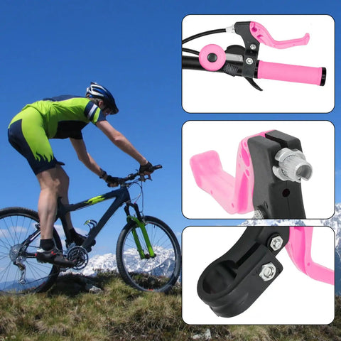 Kids Bike Brake Levers Set For 2cm Handlebar Diameter Easy Reach Brakes Pink shown on bike