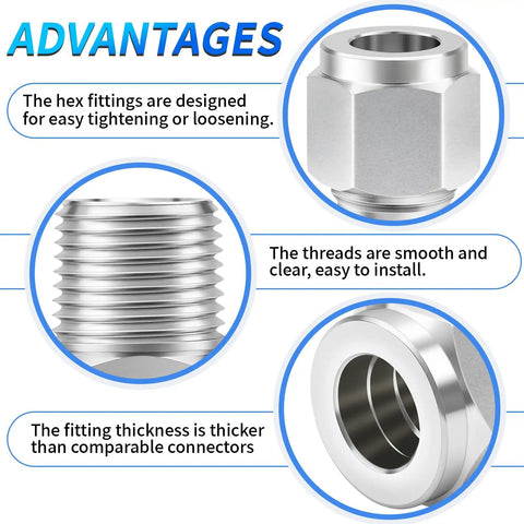 Advantages of 304 Stainless Steel 3/8 Inch Tube OD To 1/4 Inch NPT Male 90 Degree Elbow Compression Fitting features