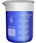 Blue beaker from Lab Style Shot Glass Set With Six Pieces Including Three Beakers And Three Erlenmeyer Flasks, 50ml Each