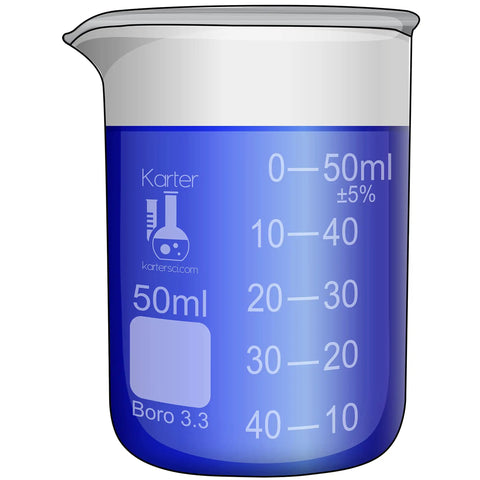 Blue beaker from Lab Style Shot Glass Set With Six Pieces Including Three Beakers And Three Erlenmeyer Flasks, 50ml Each