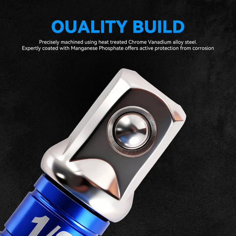 Close-up of 3Pcs Hex Shank To Square Built Tough Heavy Duty Socket Adapter Set With Impact Grade Build Anti Slip Detent Ball.