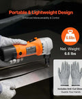Heavy Duty Sheet Metal Nibbler 550W Electric Cutter With 360 Degree Rotation and 2200 RPM shown cutting metal, includes gloves