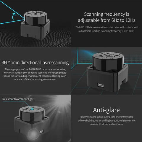 Lidar Range Sensor with 360 Degree Scanning for ROS 1 2 Raspberry Pi Jetson Real Time Mapping and Navigation 12 Meter Range