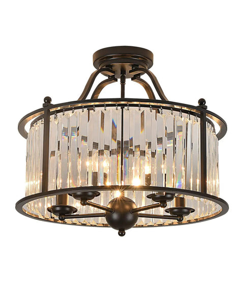 Sleek Black Crystal Chandelier With Five Lights For A Lit Look Semi Flush Mount Ceiling Fixture With K9 Crystals E12 Base