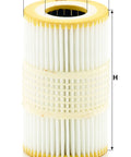 Oil Filter Cartridge Replacement HU 7035 For Audi A6 A7 A8 S6 Quattro Models 2011 To 2020 shown with dimensions and pleated design