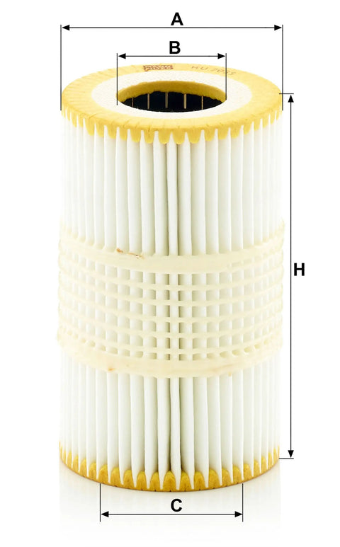 Oil Filter Cartridge Replacement HU 7035 For Audi A6 A7 A8 S6 Quattro Models 2011 To 2020 shown with dimensions and pleated design