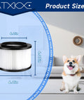 Diagram showing size of Premium Replacement Filter For 9-17810 Craftsman Wet Dry Vac Fits 3 And 4 Gallon Vacuums near a dog.