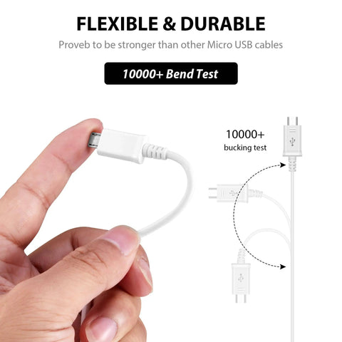 Close-up of hand holding 5A Fast Micro USB Charger with Dual Chipset for Videocon Graphite V45DD, emphasizing flexibility and durability.