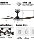 Diagram of 52 Inch Smart Ceiling Fan With Light And 5 Blades Low Profile Design 10 Speed DC Motor Delivers Strong Airflow Up To 4120 CFM