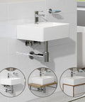 Small Bathroom Wash Basin Sink White 40x30x12cm｜Slim Ed & Sto Led Design - Countertop or Wall Mounted Recular Basin for Smal Bathroom Cloakroom WC installed against tiled wall.