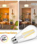 4 Pack Vintage LED Edison Bulbs 60W Equivalent, 6W ST58 2700K warm white antique filament bulb, clear glass, color comparison display