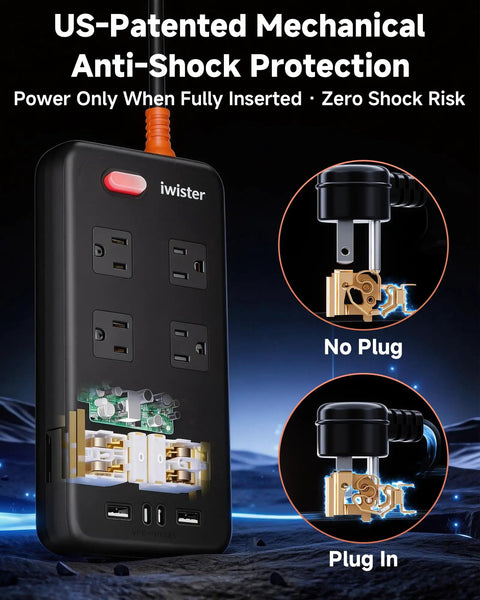 Outdoor Waterproof Power Strip IPX6 With Six Outlets And Four USB Ports 6 Ft Extension Cord Wall Mountable 13A 1625W