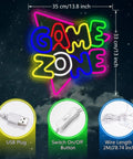 Dope Gaming Neon Sign For Teen Room USB Powered LED Neon Lights with size and components details on a night sky background