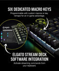 Ultimate Optical Mechanical Gaming Keyboard Blazing Fast OPX Switches showing six macro keys and Elgato software integration.
