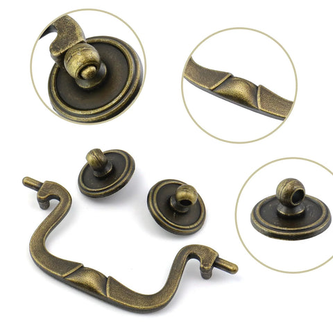 Antique Bronze Cabinet Pulls Set Of 4 With 3.5 Inch Center Hole 88mm Vintage Dresser Handles Engraved Pattern Zinc Alloy Close-Up