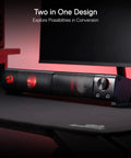 GS550 2.0 Channel Desktop PC Gaming Speakers Bar with USB power, 3.5mm cable, headphone jack, and red backlit, on desk setup