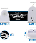 Indoor Plug In Motion Activated Light Controller Switch, Corded White, dimensions and components overview