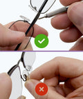 Premium Silicone Screw In Nose Pads For Eyeglasses being installed correctly on metal frames, showcases 14mm fit and ergonomic design.