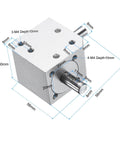 uxcell tapered bevel gear box, right-angle drive with double 8mm shafts, 1:1, 20-teeth gears, aluminum body (isometric view)