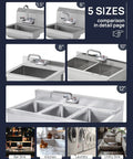 Heavy Duty Commercial Hand Sink Faucet With Slick Chrome Finish Rock Solid Brass Build Rust Resistant Gooseneck Spout Built Like A Tank Durable 304 Stainless Steel Wall Mount comparison of 5 sizes in detail.