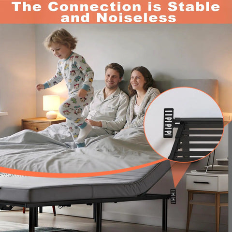 Family enjoying comfort on bed with 2 Pack Adjustable Headboard Brackets Universal Bed Frame Connectors Heavy Duty Wall Mount Supports Fit King Queen Double Sizes Bulletproof Stability Zero Sweat Install For Bedroom Refreshes.