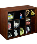 15 Cube Stackable Storage Organizer For Shoes, Bags, Crafts, And Small Gear With Wood Shelves, Perfect For Closet, Entryway, Or Mudroom, Dark Cherry Finish