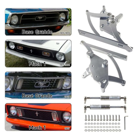 Hood Hinges Set For Ford Mustang 1971 To 1973 Beefed Up Billet CNC Aluminum Left And Right 2 Piece Upgrade With accessories