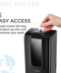 Easy access feature of the Solid Touchless Hand Sanitizer Dispenser On Heavy Duty Steel Floor Stand with key insertion.
