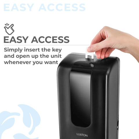 Easy access feature of the Solid Touchless Hand Sanitizer Dispenser On Heavy Duty Steel Floor Stand with key insertion.