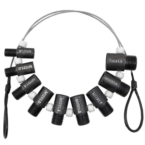 Metric Brake Line Fitting Thread Size Gauge With ISO Metric Chart And Dual Ended Checkers For M9 X 1.0 To M16 X 1.5 on cable loop