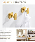 Brushed Dark Gold Towel Hooks For Bathroom Stainless Steel Wall Mount Square Robe Coat Hangers Hand Towel Holder 2 Pack