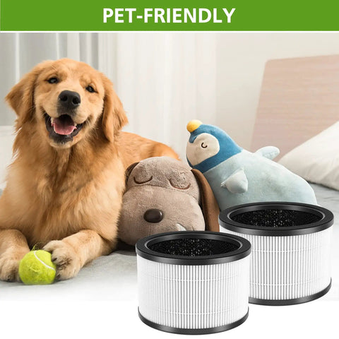 Two Pack Replacement Filter For H7121 3 In 1 Activated Carbon Pre Filter Compatible With H7121101 Air Purifier Fits Perfectly shown with dog