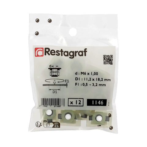 M6 Polyamide Steel Standoffs Solderless Auto Fasteners in clear pack of 12, robust body panel clips for automotive use.