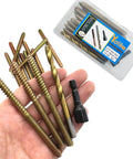 Hand holding 12 Pack 5/16-18 X 4 Inch Hanger Bolts With Alloy Steel Driver And HSS Twist Drill, Double Headed Wood Dowel Screws