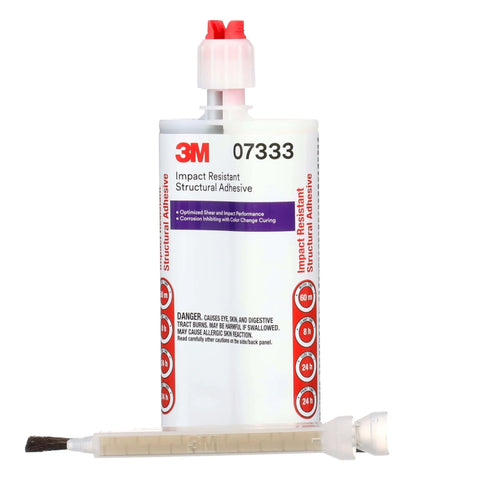Impact Resistant Structural Adhesive 07333 cartridge with two-part epoxy for automotive OEM repair, purple color-change indicator.