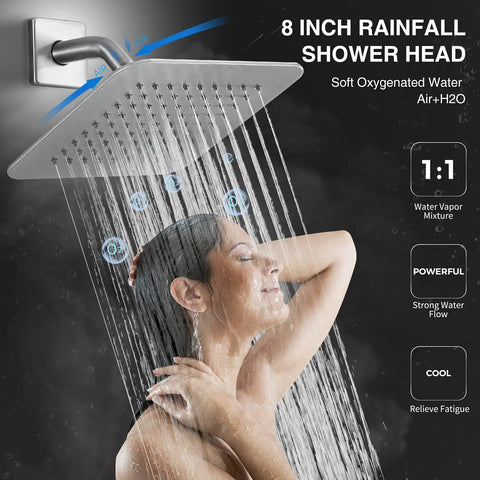 High Pressure 8 Inch Rain Shower Head Tub Spout Shower Faucet Set With Single Handle Valve Included Brushed Nickel Finish
