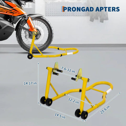 900 Lbs Front And Rear Universal Motorcycle Stand Lift for most sport and dirt bikes with adjustable brackets, yellow.