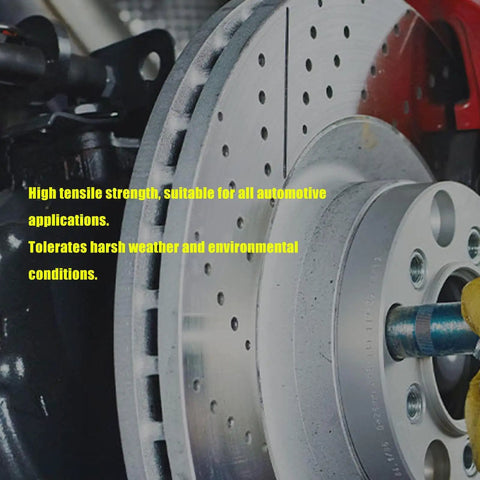 Close-up of brake disc and caliper featuring 5m Steel Brake Line Kit With PVF Coating for durable hydraulic brake system replacement.
