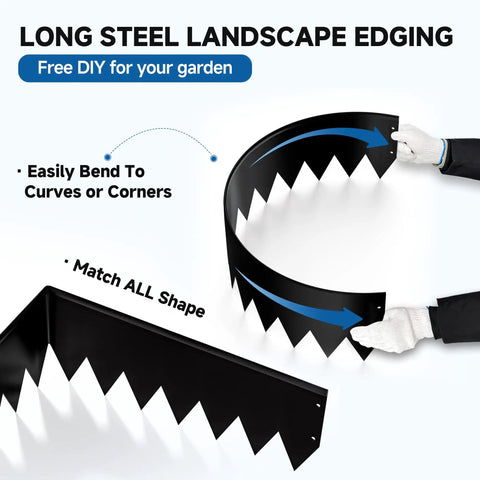 No Dig Galvanized Steel Landscape Edging Kit, 20 Feet Total In 6 Pieces, 8x40 Inches, Black Powder Coated, bending demonstration