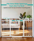 Extra Wide Walk Through Baby And Dog Gate Auto Close Dual Lock White Safety Barrier with walk-thru door 19.3 inches