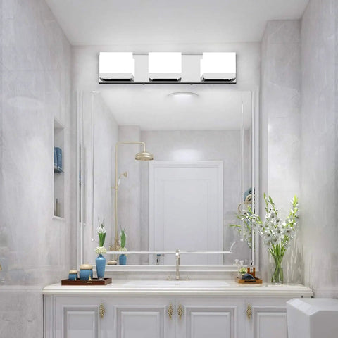 Bathroom with chrome finish Three Light LED Vanity Light For Bathroom Chrome Finish Up And Down Mount Over Mirror Modern Wall Fixture