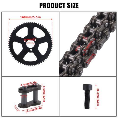 Beefed Up Heavy Duty 25H 136 Links Chain With 68 Tooth Rear Sprocket dimensions and components for 49cc pocket bike