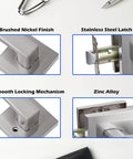Close-up of Hall Closet Lever Door Lock Handle Satin Nickel Finish Heavy Duty Passage Hardware with brushed nickel and zinc alloy