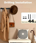 Sturdy Matte Black Wall Mount Coat Rack With Five Heavy Duty Metal Hooks, Rustproof and Waterproof, featuring drilling installation guide