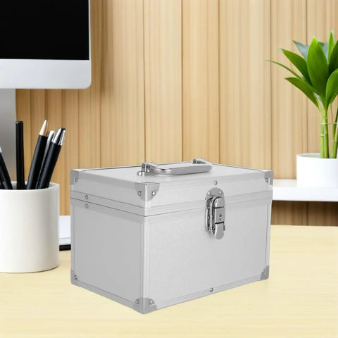 Heavy Duty Kickass Portable Aluminum Toolbox Featuring Reinforced Double Layer Storage And Secure Locks Designed Tough For Engineering Fieldwork And Jewelry Cases, silver case on desk.