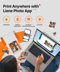 Person using Bluetooth Photo Printer For iPhone Portable Dye Sublimation Printer With Dual Tray with laptop and smartphone.