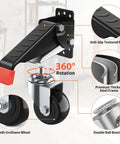 Close-up of Heavy Duty Retractable Workbench Casters Kit 720 Lb Capacity showing components like urethane wheel, pedal, and steel frame