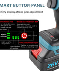 Heavy Duty Cordless Rivet Gun Set Featuring Automatic Battery Powered Operation For Smooth No Sweat M3 To M12 Sheet Metal Installation Included With Two Full Capacity Packs smart button panel with battery and mode indicators