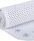 Rolled Cushy Non Slip Tub Mat With Suction Cups For Tubs 17 By 36 Inches White Machine Washable Skid Resistant With Drainage Holes